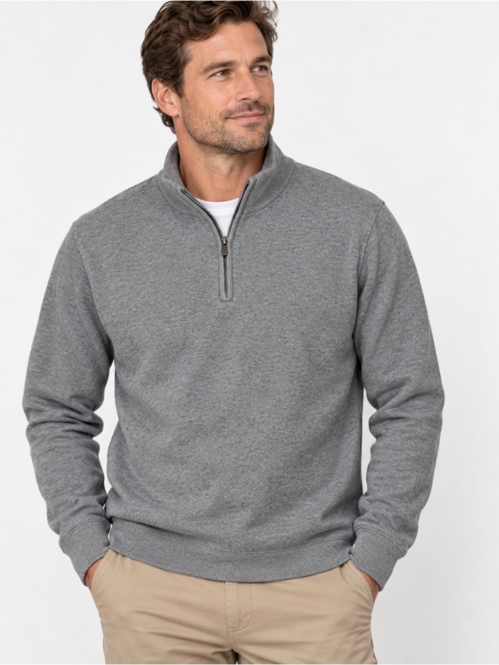 Peter Millar Men's Gray Zip-Front Mock Neck Sweater